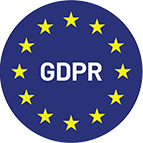 GDPR compliance certification badge with EU stars.